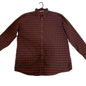 LL. Bean Shirt Men's XL Tall Red/Burgundy Plaid Long Sleeve Wrinkle Resistant Co